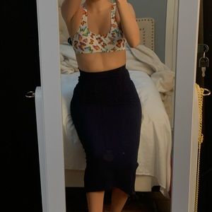 shein printed navy skirt